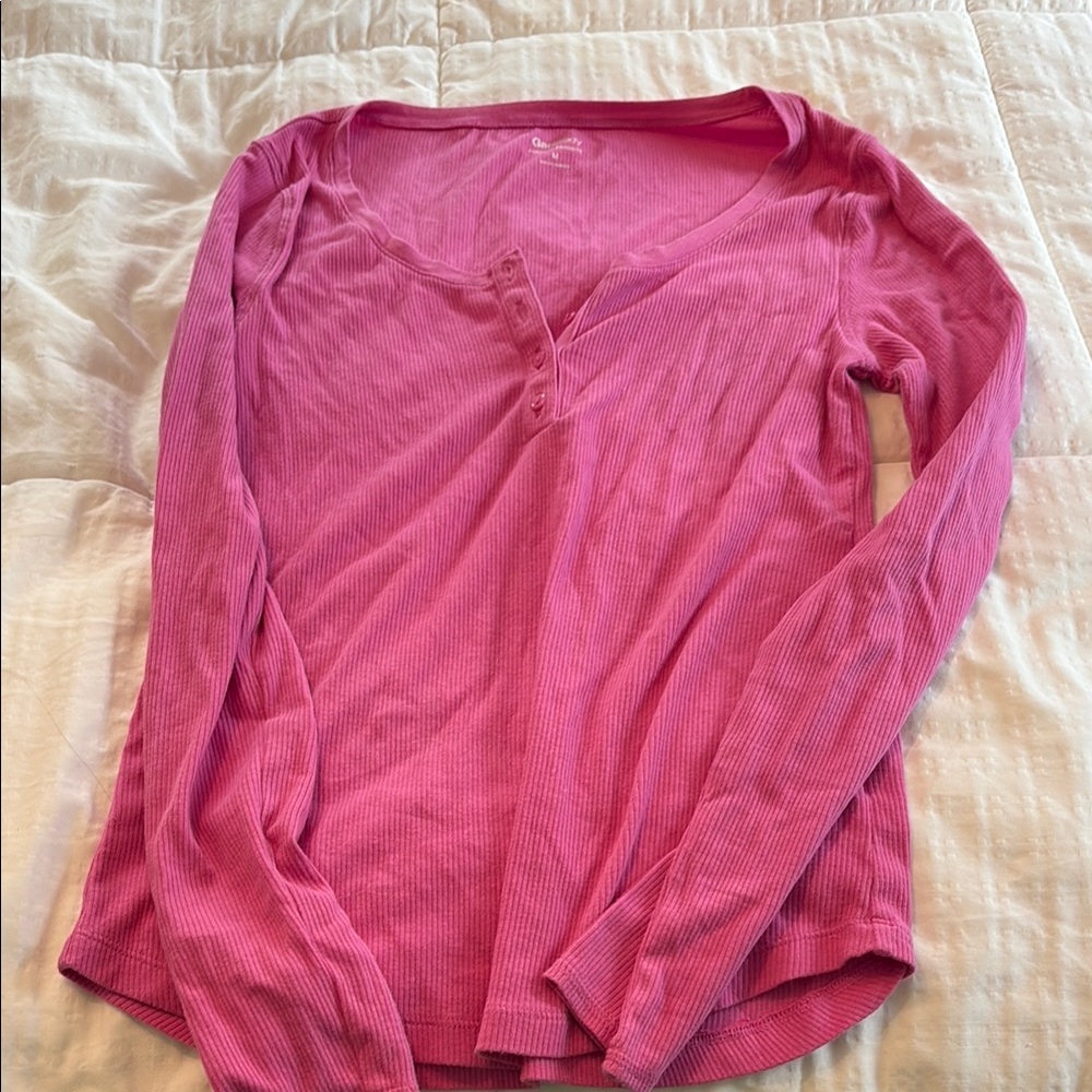 GAP Pink Fitted Long Sleeve Blouse